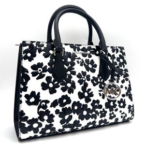 Michael Kors Sheila Medium Sequined Floral Print Satchel Bag Black Multi